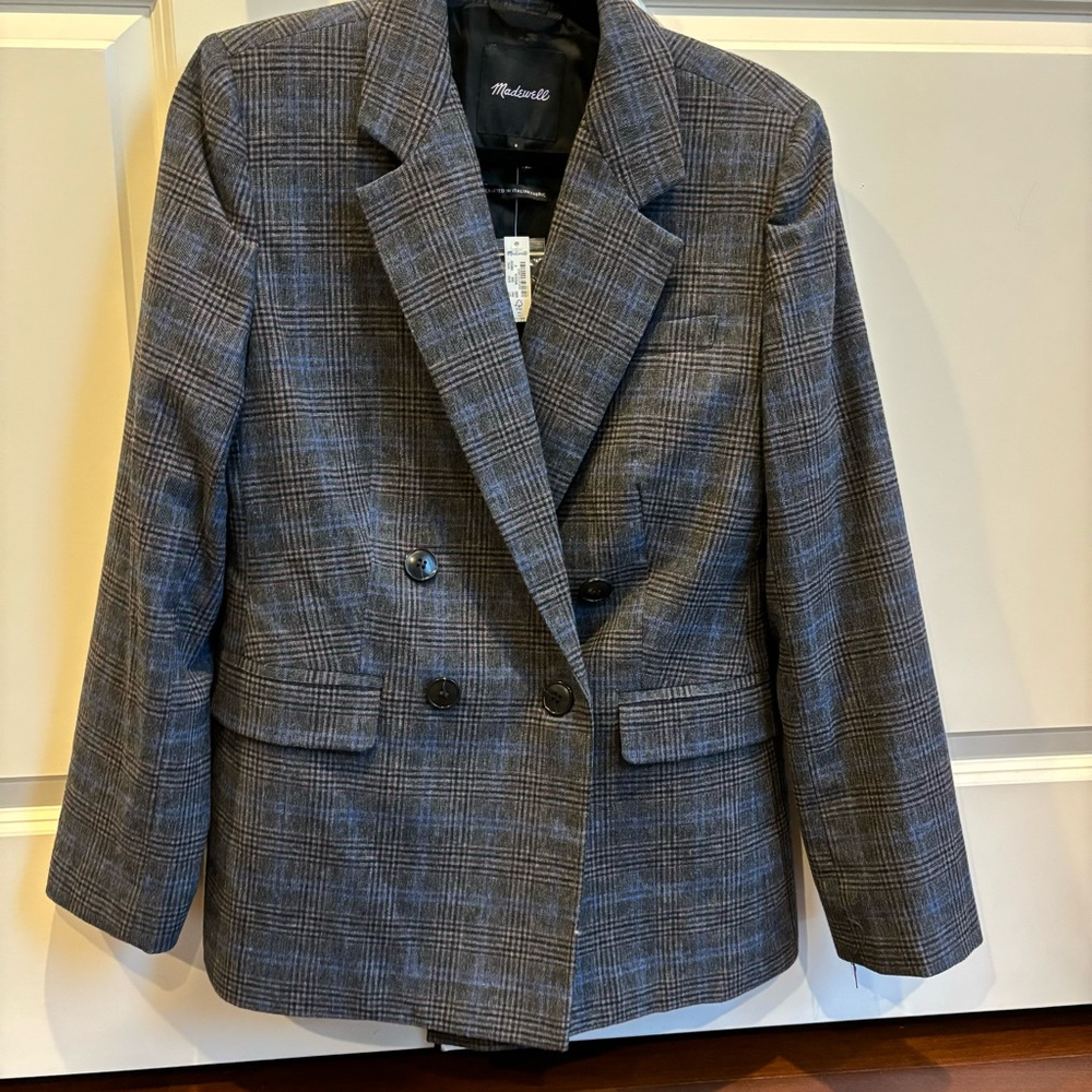 Madewell 8 Double Breasted Blazer Oversized Plaid Boxy Peaked Lapel Edition NWT